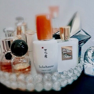 Final edited Sulwhasoo campaign image showing skincare ritual with luxury perfume and crystal accents, created for Week 4 PRSM 525 assignment.